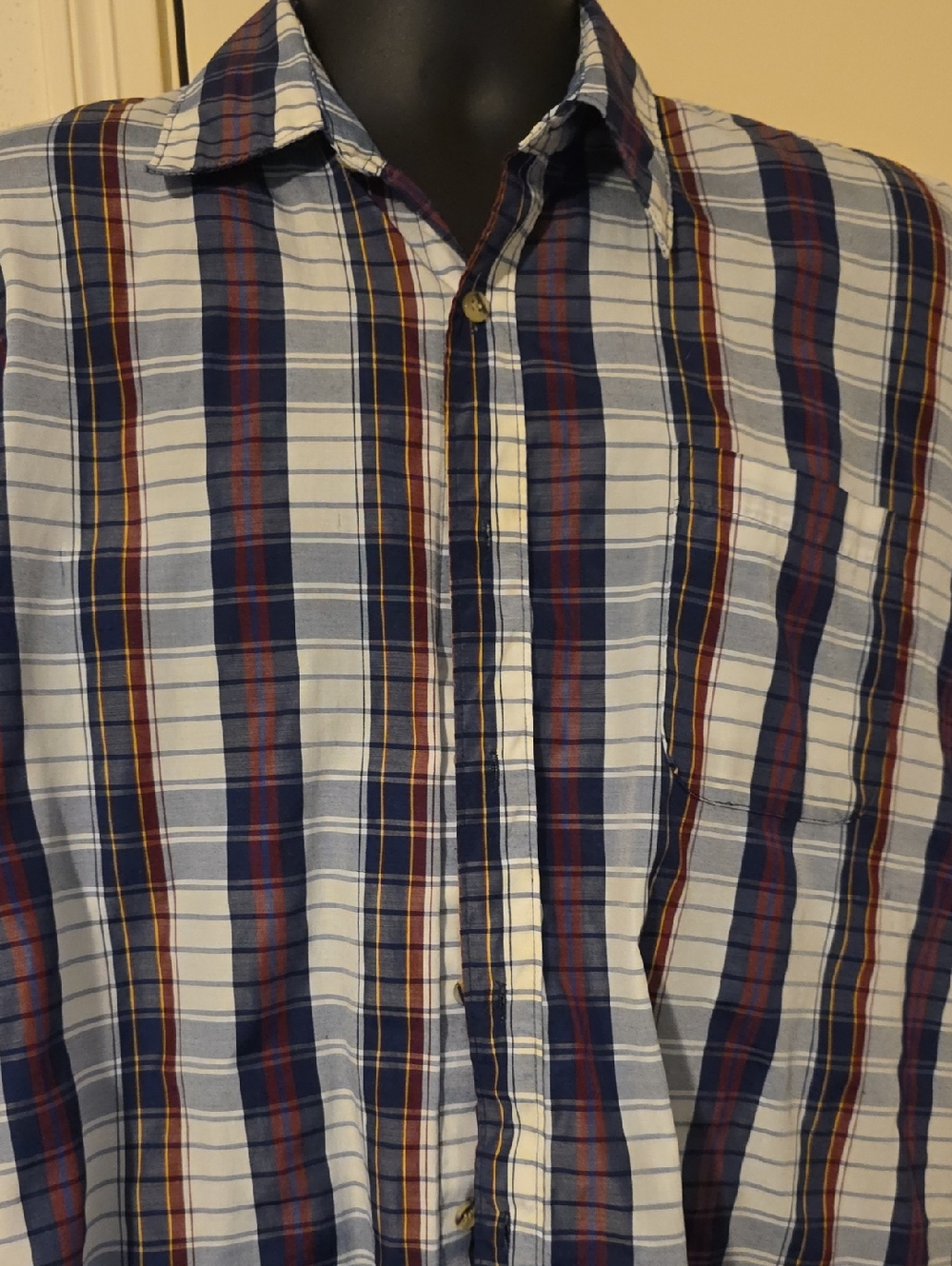 Men's Plaid Button-Down Shirt in Light Blue and Navy